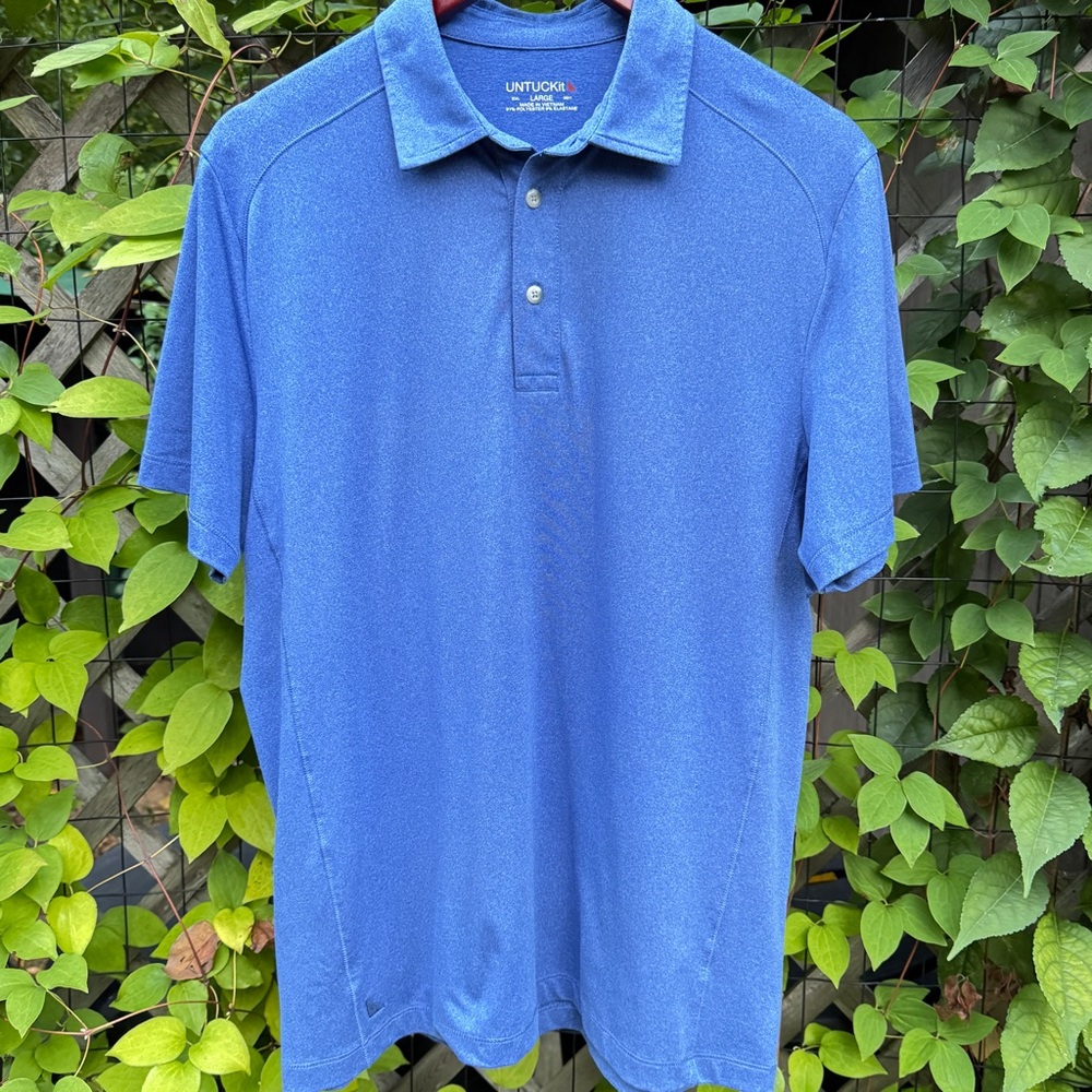 UNTUCKit  Shirt Men's Size Large Polo Blue Short Sleeve Poly/Elastane Golf Soft